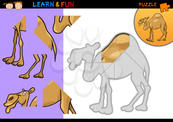 Cartoon Illustration of Education Puzzle Game for Preschool Children with Funny Dromedary Camel