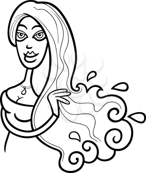 Illustration of Beautiful Woman Cartoon Character or Aquarius Horoscope Zodiac Sign for coloring