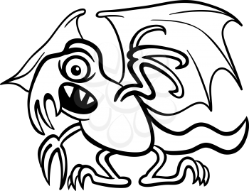Black and White Cartoon Illustration of Scary Basilisk Monster Creature for Coloring Book