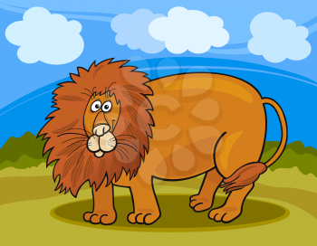 Cartoon Illustration of Big African Male Lion Wild Animal