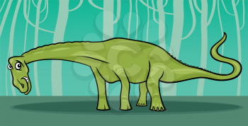 Cartoon Illustration of Diplodocus Dinosaur Reptile Species in Prehistoric World