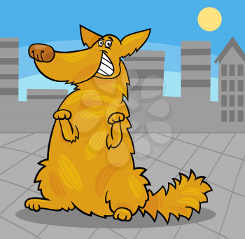 Cartoon Illustration of Funny Yellow Standing Shaggy Dog