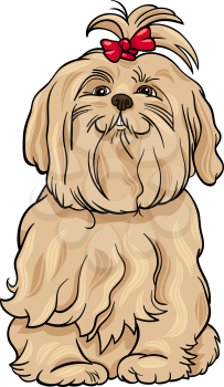 Cartoon Illustration of Cute Maltese Dog with Bow