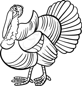 Black and White Cartoon Illustration of Funny Turkey Farm Bird Animal for Coloring Book