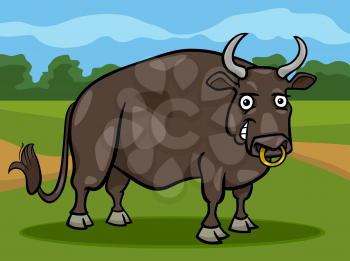 Cartoon Illustration of Funny Comic Bull Farm Animal