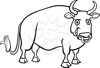 Black and White Cartoon Illustration of Funny Bull Farm Animal for Coloring Book
