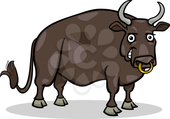 Cartoon Illustration of Funny Bull Farm Animal