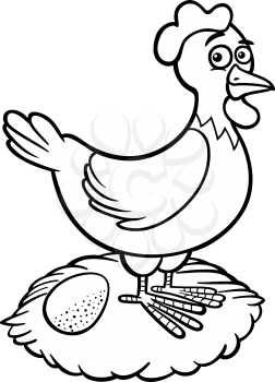 Black and White Cartoon Illustration of Funny Hen or Chicken Farm Bird Animal for Coloring Book