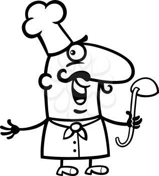 Black and White Cartoon Illustration of Funny Male Cook or Chef Profession Occupation for Coloring Book