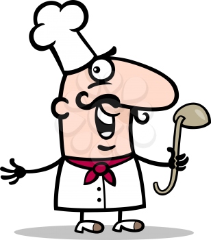 Cartoon Illustration of Funny Male Cook or Chef with Ladle Profession Occupation