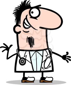 Cartoon Illustration of Funny Male Doctor with Stethoscope Profession Occupation
