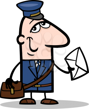 Cartoon Illustration of Funny Postman with Letter Profession Occupation