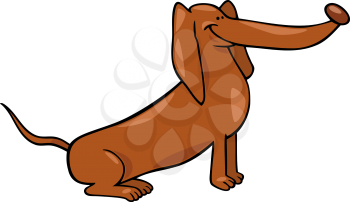 Cartoon Illustration of Funny Sitting Dachshund Dog