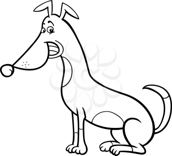 Black and White Cartoon Illustration of Funny Sitting Spotted Dog for Coloring Book