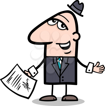 Cartoon Illustration of Man or Businessman with Signed Agreement or Contract