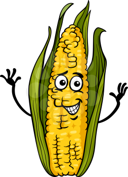 Cartoon Illustration of Funny Comic Corn on the Cob Food Character