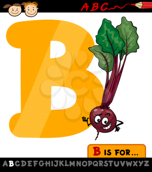 Cartoon Illustration of Capital Letter B from Alphabet with Beet Vegetable for Children Education