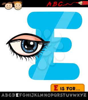 Cartoon Illustration of Capital Letter E from Alphabet with Eye for Children Education