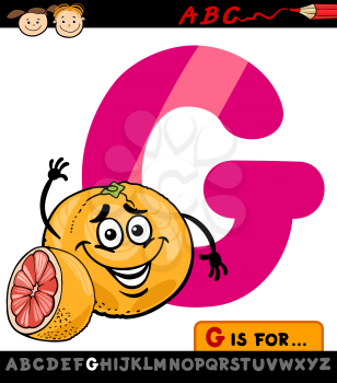 Cartoon Illustration of Capital Letter G from Alphabet with Grapefruit for Children Education