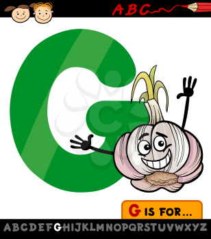 Cartoon Illustration of Capital Letter G from Alphabet with Garlic for Children Education