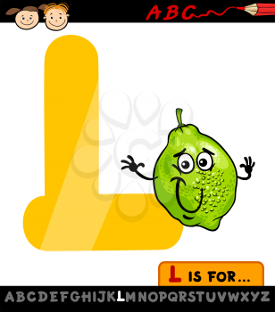 Cartoon Illustration of Capital Letter L from Alphabet with Lime for Children Education