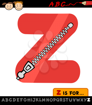 Cartoon Illustration of Capital Letter Z from Alphabet with Zipper for Children Education