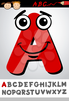 Cartoon Illustration of Cute Capital Letter A from Alphabet for Children Education