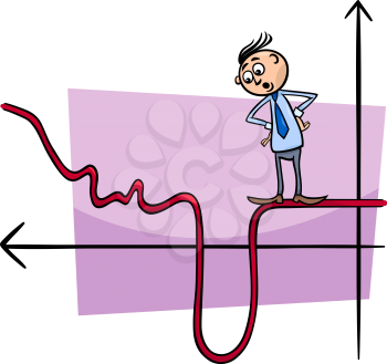 Concept Cartoon Illustration of Man or Businessman Walking on Graph Curve