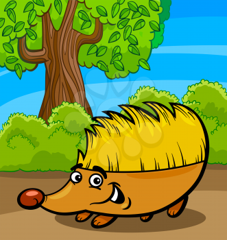 Cartoon Illustration of Cute Hedgehog Wild Animal