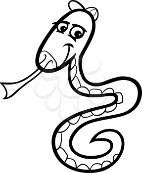 Black and White Cartoon Illustration of Funny Snake in the Cap Reptile Animal for Coloring Book