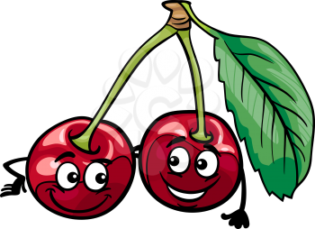 Cartoon Illustration of Funny Cherry Fruits Food Comic Character