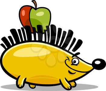 Cartoon illustration of hedgehog with apple comic animal
