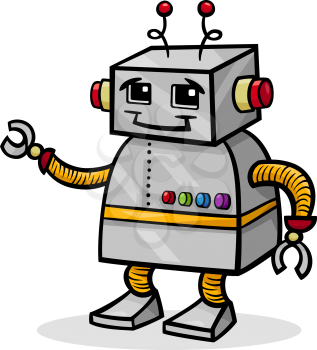 Cartoon Illustration of Cute Robot or Droid