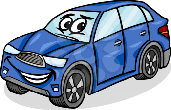Cartoon Illustration of Funny SUV or Crossover Car Vehicle Comic Mascot Character