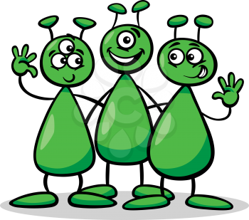 Cartoon Illustration of Three Funny Aliens or Martians Comic Characters