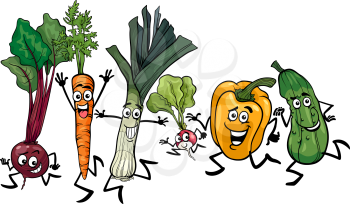 Cartoon Illustration of Happy Running Vegetables Food Characters Group