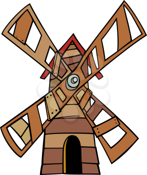 Cartoon Illustration of Wooden Windmill Clip Art