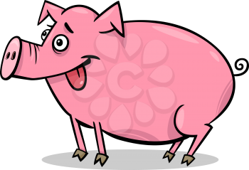 Cartoon Illustration of Cute Pig Farm Animal
