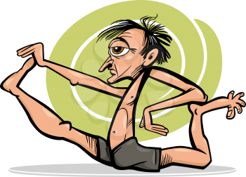Cartoon Illustration of Man Practicing Yoga Position or Asana
