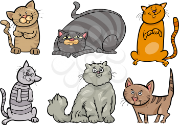 Cartoon Illustration of Funny Cats or Kittens Pet Set