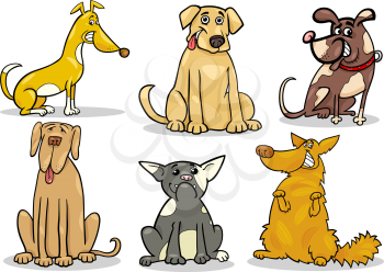 Cartoon Illustration of Funny Dogs or Puppies Pet Set