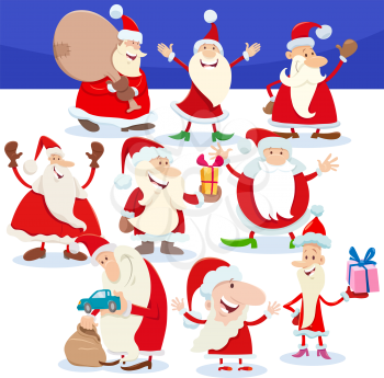 Cartoon illustration of Santa Claus comic characters on Christmas time