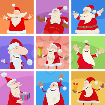 Cartoon illustration greeting cards set with Santa Claus characters on Christmas time