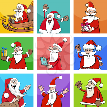 set of cartoon Santa Claus characters on Christmas time