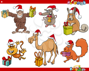 Cartoon illustration of funny animal characters on Christmas time set