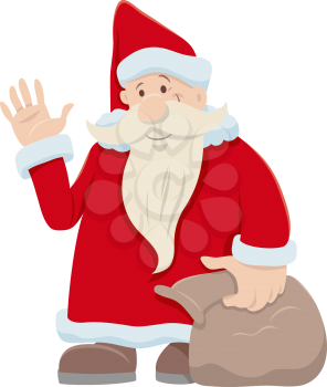 Cartoon illustration of Santa Claus character with sack of gifts on Christmas time