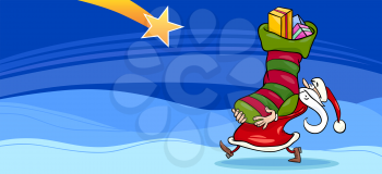 Royalty Free Clipart Image of Santa With Gifts in a Stocking