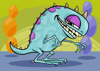 Cartoon Illustration of Funny Monster or Dragon or Fright in Fantasy World