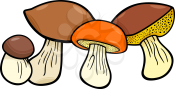 Cartoon Illustration of Mushrooms Food Objects Group