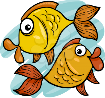 Cartoon illustration of Zodiac Pisces or Golden Fish